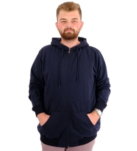 Mode XL Büyük Beden Erkek Sweatshirt Kapüşonlu Fermuarlı Recycle B24547 Lacivert