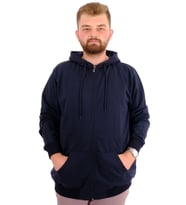 Mode XL Büyük Beden Erkek Sweatshirt Kapüşonlu Fermuarlı Recycle B24547 Lacivert