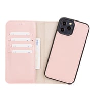 Apple iPhone 12 Pro Max Uyumlu Deri Cüzdanlı Kılıf NU2 Pembe