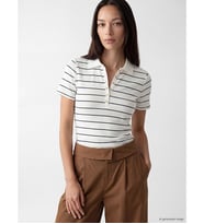LCW EVERYDAY Lacivert Polo Yaka Çizgili Kadın Tişört