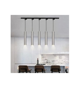 GU10 5 li 1 Metre Alüminyum Ray Spot İnox Kaplama OS RAM LED Ampül Masaüstü Beşli Sarkıt Avize