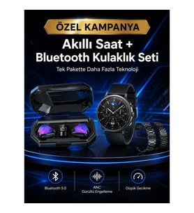 Mey İthalat® Yeni Nesil Kampanyası Bluetooth Bağlantılı Akıllı Saat ve Kablosuz Kulaklık Dijital Gös