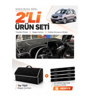 OPEL COMBO (2018-2023) Uyumlu Torpido Örtüsü + Tay Tüyü Bagaj Çantası + Sticker Seti - Siyah Gri