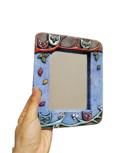 Özel Tasarım Baykuş Süslemeli Seramik Çerçeve Ayna 14.5 x 10 cm