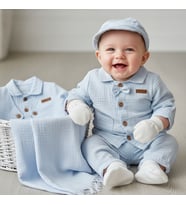 ERKEK BEBEK MÜSLİN PAPYONLU SET 0-3 AY (Bebe Mavisi)