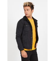 Erkek Siyah Kürklü Füme Renk Eskitmeli Slim Fit Kot Ceket