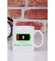Low Battery Need Coffee Baskılı Kupa Bardak (Beyaz)