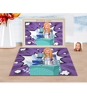 BK Gift Kişiye Özel Kadın Eczacı Karikatürlü 1000 Parça Profesyonel Puzzle-4