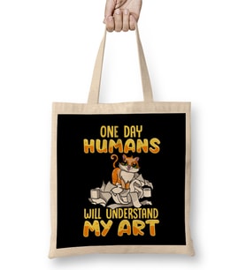 Cute Cat One Day Humans Will Understand My Art Bez Çanta Uzun Saplı