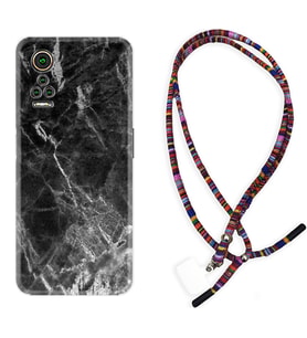 General Mobile GM 21 Pro GM 22 Pro Plus Kılıf Boyun Asklı Rasta Silikon Kara Mermer 1375