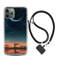 Apple iPhone 11 12 13 14 Pro Max Kılıf Boyun Askılı Silikon Ay ve Kız 1720