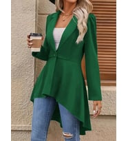 Kadın Uzun Kollu Yakalı önden Düğmeli Uzun Atlas Blazer Ceket (Yeşil)