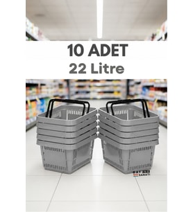 10 ADET / 22 Litre Plastik Market Alışveriş Sepeti Profesyonel Market Mağaza El Sepeti Gri