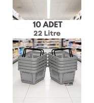 10 ADET / 22 Litre Plastik Market Alışveriş Sepeti Profesyonel Market Mağaza El Sepeti Gri