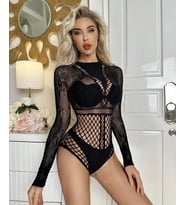 Kadın Siyah Fileli Dantel Desenli Transparan İthal Bodysuit/Vücut Çorabı