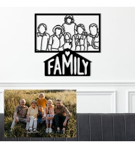 Kişiye Özel Fotoğraf Ciziminden Family Temalı Dekoratif Tablo (4,5,6 Veya 7 Kişilik Fotoğraf)