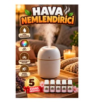 Taşınabilir Mini Hava Nemlendirici – LED Işıklı Aromaterapi Cihazı 5 Esans Hediyeli