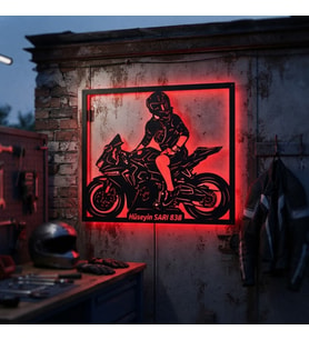Kişiye veya Fotoğrafa Özel Led Işıklı Ahşap Hediyelik Motosiklet Tabloları, Dekor