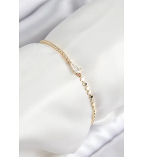 Pirinç Zirkon Taşlı Damla Model Ezme Zincir Gold Renk Kadın Bileklik - TJ-BB7589