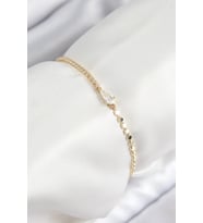 Pirinç Zirkon Taşlı Damla Model Ezme Zincir Gold Renk Kadın Bileklik - TJ-BB7589