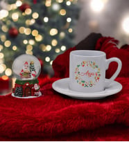 Kişiye Özel Baskılı Fincan& Noel Baba Kar Küresi Hediye Seti