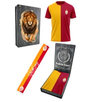 Galatasaray Orijinal Lisanslı 5 Yıldızlı Sarı Kırmızı Erkek T-Shirt + Şal Kaşkol Set Hed (Sarı-Kırmızı)