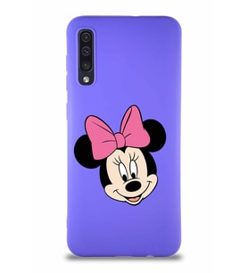 Samsung Galaxy A50 Soft Premier Kapak Minnie Mouse-C Tasarımlı Silikon Kılıf - Mor (Şeffaf)