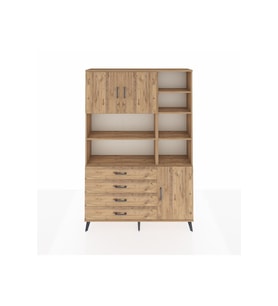 Arges Gardrop 9 Raflı 4 Çekmeceli 3 Kapaklı 132x30x195 Çam-Çam