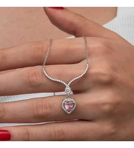 Gümüş Pembe Zirkon Taşlı Kalp Kadın Kolye