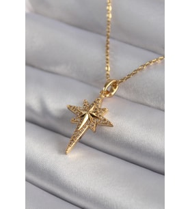 Pilelistore  316L Çelik Gold Renk Zirkon Taşlı Kutup Yıldızı Model Kadın Kolye