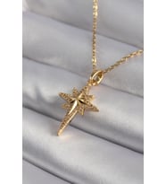 Pilelistore  316L Çelik Gold Renk Zirkon Taşlı Kutup Yıldızı Model Kadın Kolye