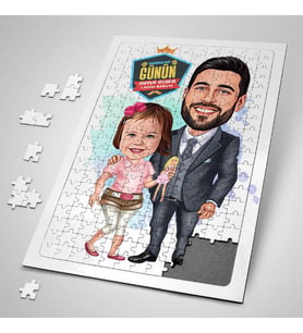 Şirin Kız ve Babası Karikatürlü Puzzle