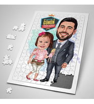 Şirin Kız ve Babası Karikatürlü Puzzle