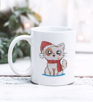 Yeni Yıla Hazır Kedi Tasarımlı Kupa Bardak (Beyaz)