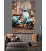 Mavi Vespa Scooter Retro Dekoratif Kanvas - Mdf Ahşap Tablo