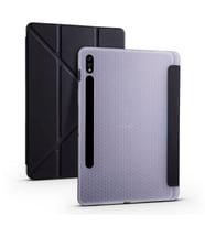 Samsung Galaxy Tab S7 Plus T970 Kılıf Kalem Bölmeli Standlı Ön Arka Tam Koruma Katlanabilir Uyku Modlu Kılıf Tri Folding (Siyah)