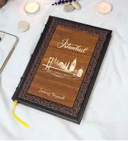 İstanbul Desenli Termo Deri + Ahşap Anı Defteri - Çizgili Defter - Hediyelik (17x24 cm- 320 Sayfa)