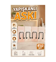 4'lü Yapışkanlı Duvar Askısı Seti – Mutfak, Banyo ve Ev İçin