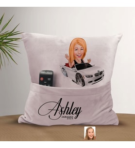 BK Gift Kişiye Özel Anne Karikatür Tasarımlı Organizer Kumanda ve Atıştırmalık Cepli Pembe Kırlent Yastık-3 Arkadaşa Hediye, Cepli Yastık