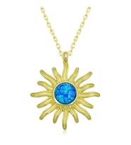 Gümüş Gold Mavi Opal Taşlı Güneş Kadın Kolye