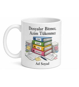 Vergi Dairesi Memuru Dosya Yığınları Beyanname Yoğunluğu Kupa Bardak Hediye