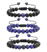 Sertifikalı Doğal Lapis Lazuli Lav Oniks Taşı Bileklik Seti (Çok Renkli)