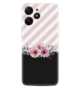Xiaomi Poco M6 Pro 5G Kılıf Desenli Silikon Strip Pink Flowers 1396