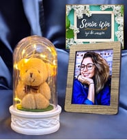 Kişiye Özel Led Işıklı Peluş Ayıcıklı Fanus  Sevgiliye Hediye  Doğum Günü Hediyesi