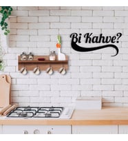 BK Home Doğal Ahşap Raflı Dekoratif Fincan Askılığı ve Bi Kahve Duvar Süsü-3 (Beyaz)