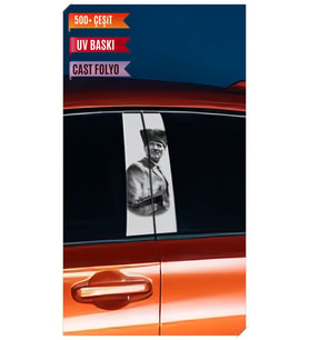 Araç Kapı Direk Kaplama Folyosu Atatürk Desenli (Sağ Sol Takım) (2 Adet) - 22x50 (Çok Renkli)