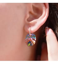 Rainbow Rose Gold Kaplama Mine İşli Yaprak Gümüş Küpe