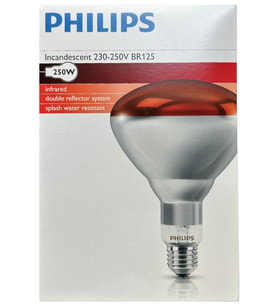 (1 Adet) Philips 250W Kızılötesi (infrared) Hayvan Isıtma ve Fizik Tedavi Lambası (Kırmızı Işık)