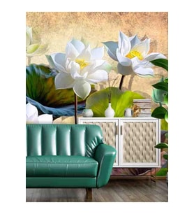 Dreamwall Lotus Çiçeği Desenli Yırtılmaz Slinebilir Tekstil Duvar Kağıdı (Beyaz)