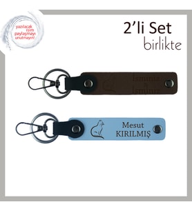 Minnoşlara Yakışan Hediye, Pati Figürlü, Kişiye Özel Deri Anahtarlık, Koyu Kahve-Gök Mavi
